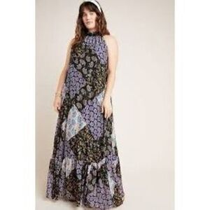Maeve Anthropologie Multicolor Halter Paisley Patchwork Katrina Maxi Dress Large